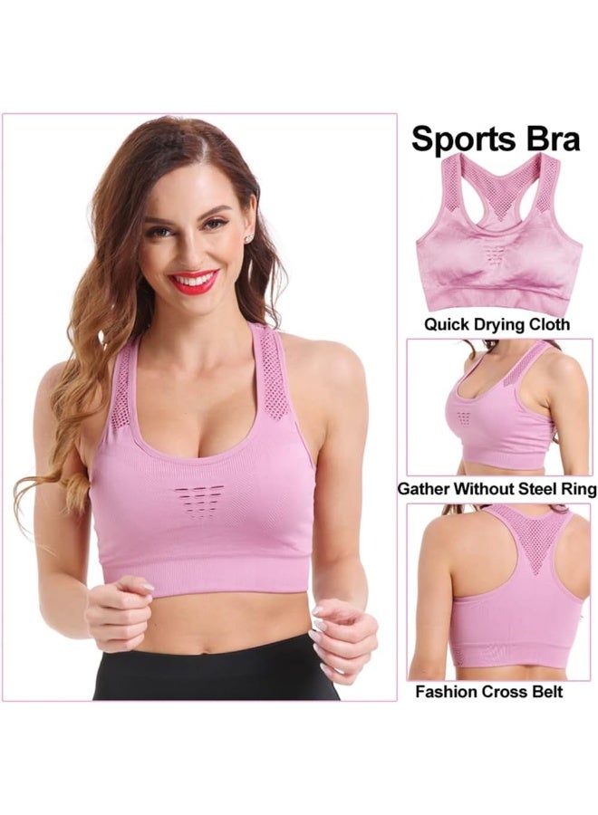 Rubik Sports Bra for Women, Seamless High Impact Racerback Shockproof Quick Dry Padded Sports Bra for Yoga Gym Training Running Workout Fitness (Pink, Medium) - Image 2