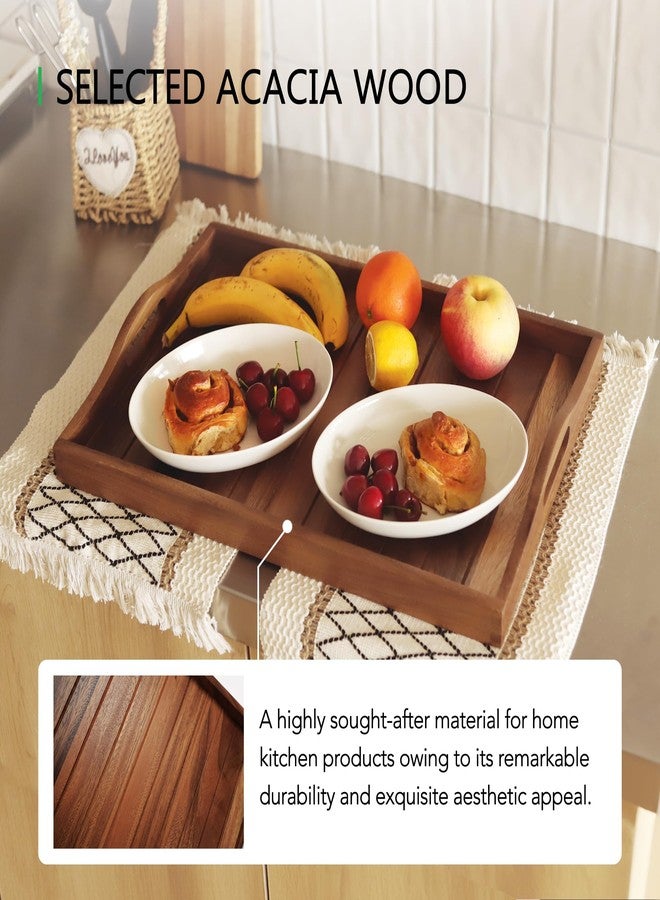 Joy&Grace Large Acacia Wooden Serving Tray with Handles 20 x 14 inch Decorative Coffee Table Ottoman Tray for Living Room Extra Large for Kitchen Dinner Food Bar Breakfast in Bed (Color Natural) - Image 4