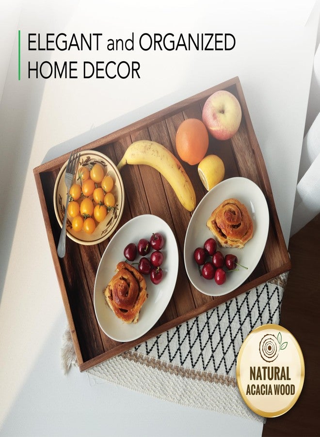 Joy&Grace Large Acacia Wooden Serving Tray with Handles 20 x 14 inch Decorative Coffee Table Ottoman Tray for Living Room Extra Large for Kitchen Dinner Food Bar Breakfast in Bed (Color Natural) - Image 3