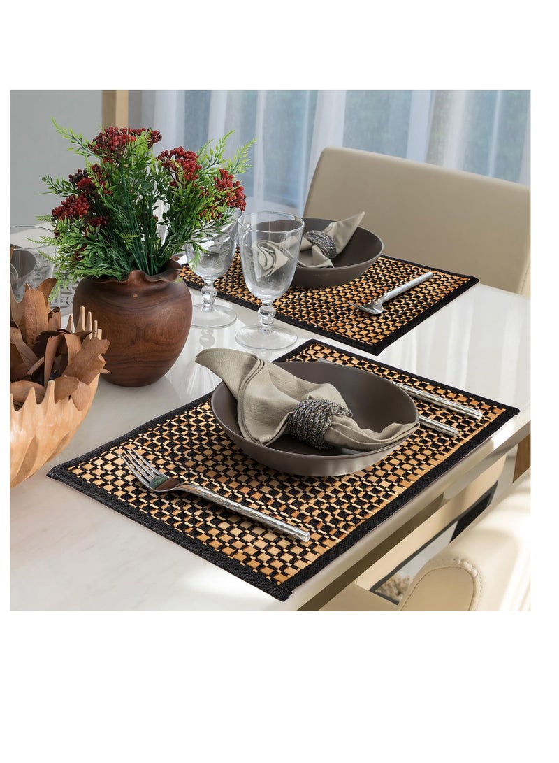 Excefore Natural Bamboo Placemats, 8 Pcs 18 x 12 inch Washable Heat Resistant Bamboo Dining Table Mats, Anti-Slip Elegant Bamboo Place Mats for Dining Room and Kitchen Table, Brown - Image 4