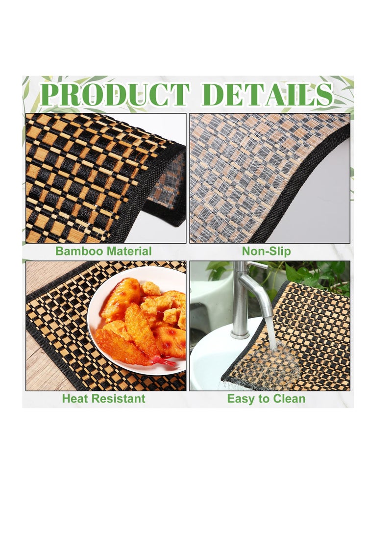Excefore Natural Bamboo Placemats, 8 Pcs 18 x 12 inch Washable Heat Resistant Bamboo Dining Table Mats, Anti-Slip Elegant Bamboo Place Mats for Dining Room and Kitchen Table, Brown - Image 2