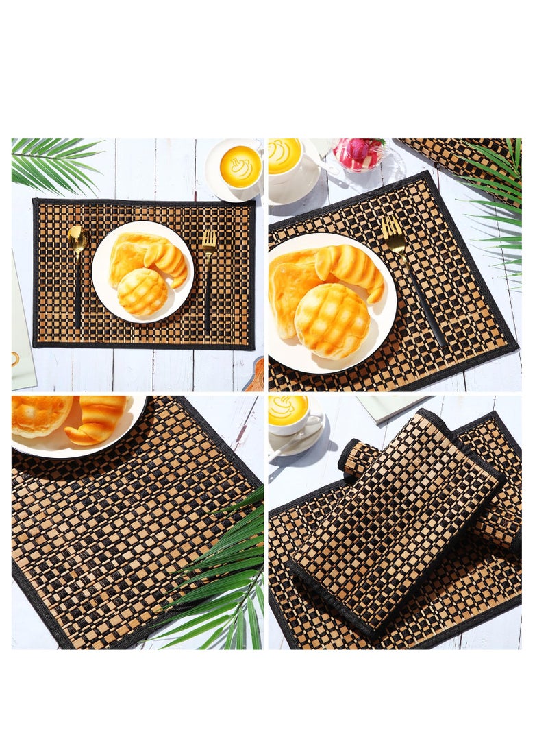 Excefore Natural Bamboo Placemats, 8 Pcs 18 x 12 inch Washable Heat Resistant Bamboo Dining Table Mats, Anti-Slip Elegant Bamboo Place Mats for Dining Room and Kitchen Table, Brown - Image 3