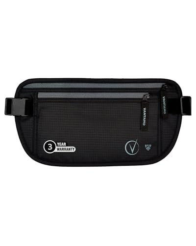 Vantamo Hidden Money Belt For Extra Safety, RFID Protected Ultra-Thin Fanny Pack, 2 Compartment Money Bag Fits Passport & Phone with Case to Protect Valuables, Black Fanny Pack for Traveling & Hiking - Image 1