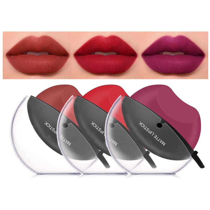 DAGEDA 3 Colors Matte Velvet Lipstick Set Lazy Lip Makeup  Long Lasting High Pigmented Waterproof Nonstick Cup Lip Gloss Color B