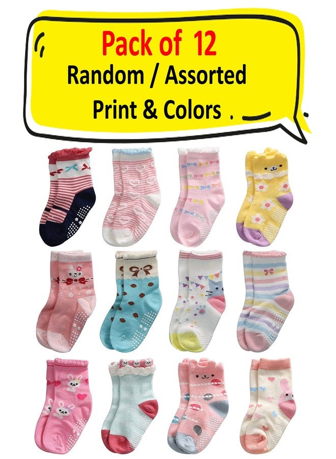 Kidbee Baby Girl's Organic Cotton Anti Skid Grip Socks (2-3 Years, 12 Pairs) - Image 3