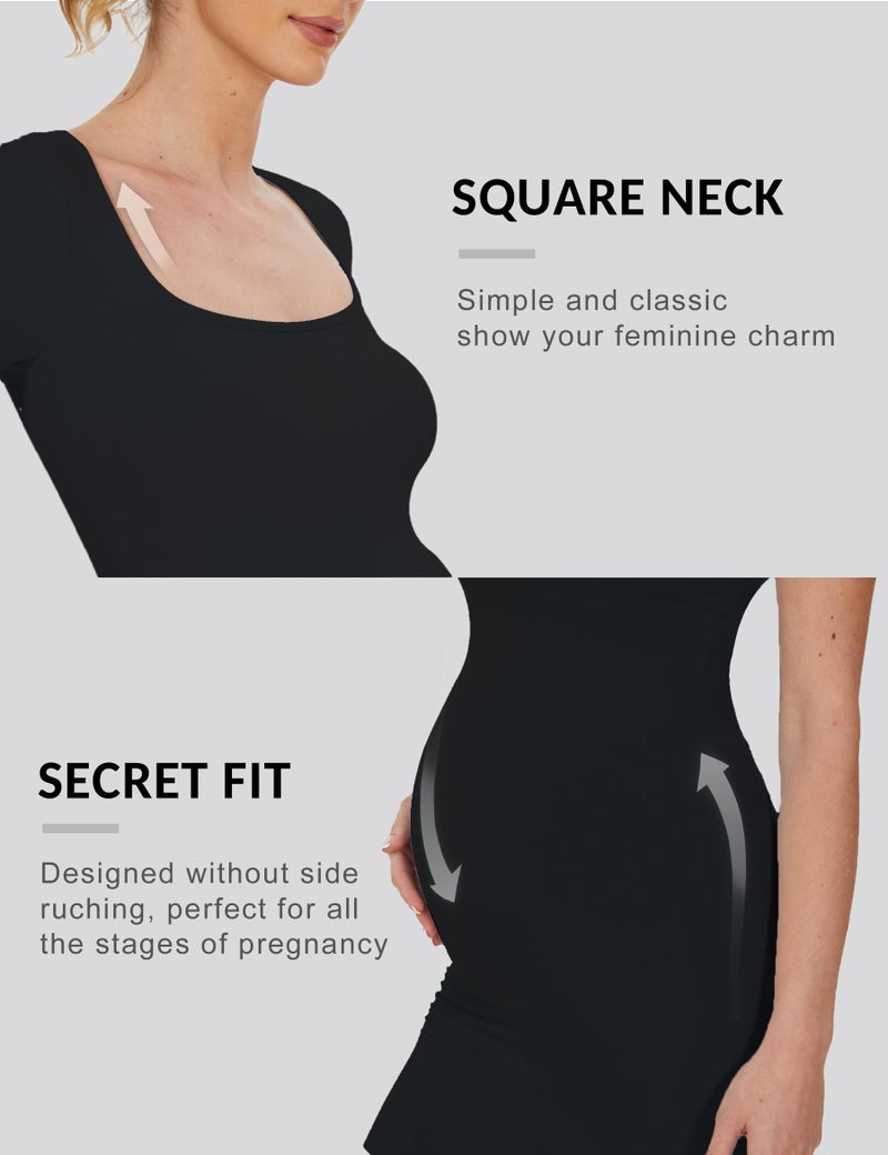 Peauty Casual Maternity Maxi Dress Elegant Black Bodycon Dresses Baby Bump Photoshoot, Pregnancy Dresses Pregnancy Outfits for Women Summer Maternity Dress(Black L) - Image 4