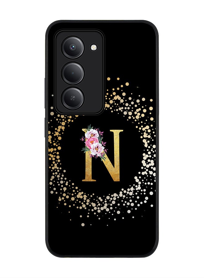 Stylizedd For Xiaomi Redmi 15 5G Case,Slim fit Camera Protection, Shockproof Thin Phone cover  - Custom Monogram Floral - N ( Black ) - Image 1