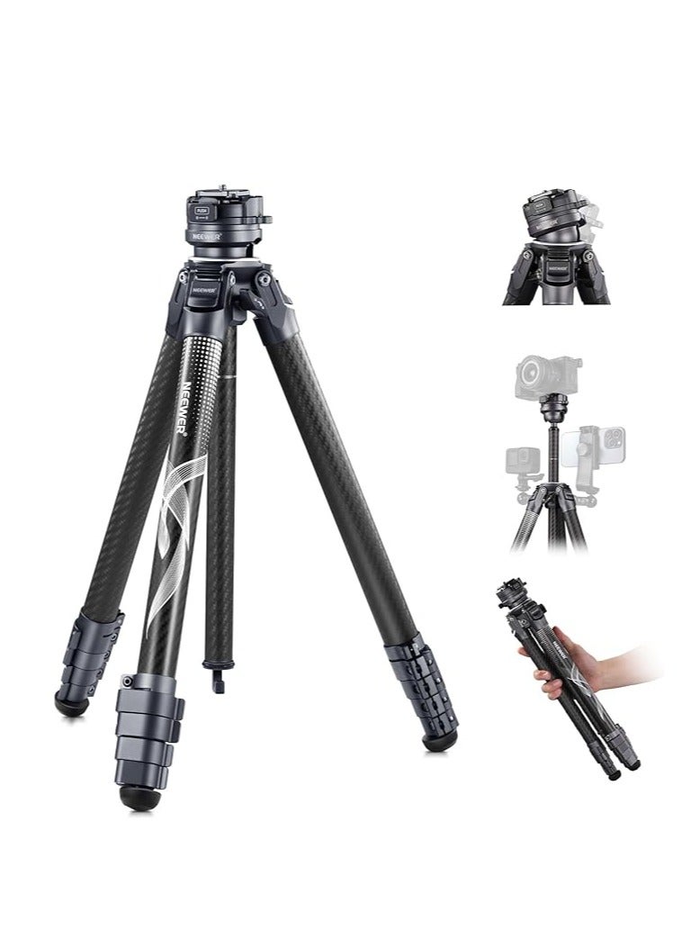 Neewer NEEWER LITETRIP LT32 62" Travel Tripod Carbon Fiber with ±15° Leveling 360° Panorama Head, Detachable Center Axis, Fast Flip Buckle, Arca QR Plate Compatible with Peak Design Capture V3, (Former TP62) - Image 1
