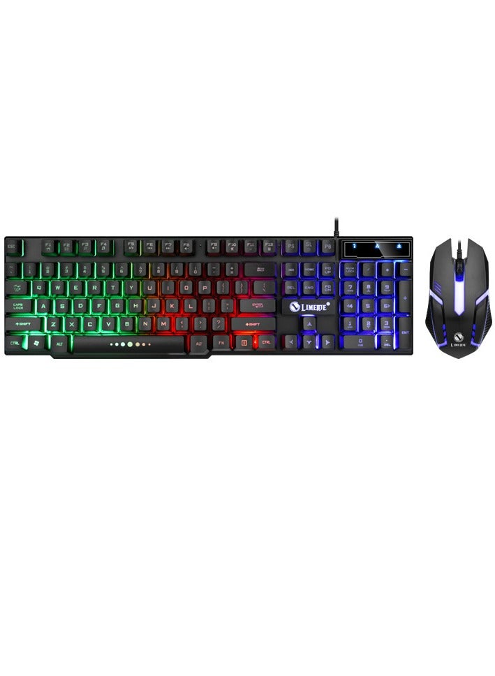 GTX-300 Colorful Backlight USB Wired Keyboard Gaming Keyboard and Mouse Set-English - Image 1