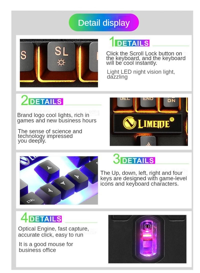 GTX-300 Colorful Backlight USB Wired Keyboard Gaming Keyboard and Mouse Set-English - Image 5