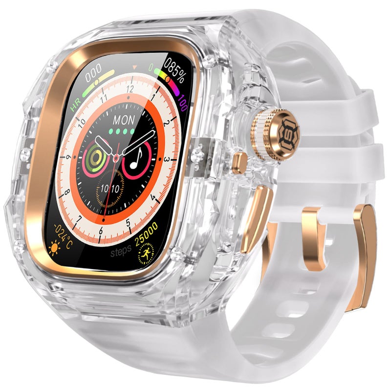 YOGRE for Apple Watch Ultra 321 49mm Case Rugged Case with Band for Apple Watch 49mm OneClick Open Design and Military Grade Shockproof Bumper Cover for Men and Women White and Rose Gold - Image 2