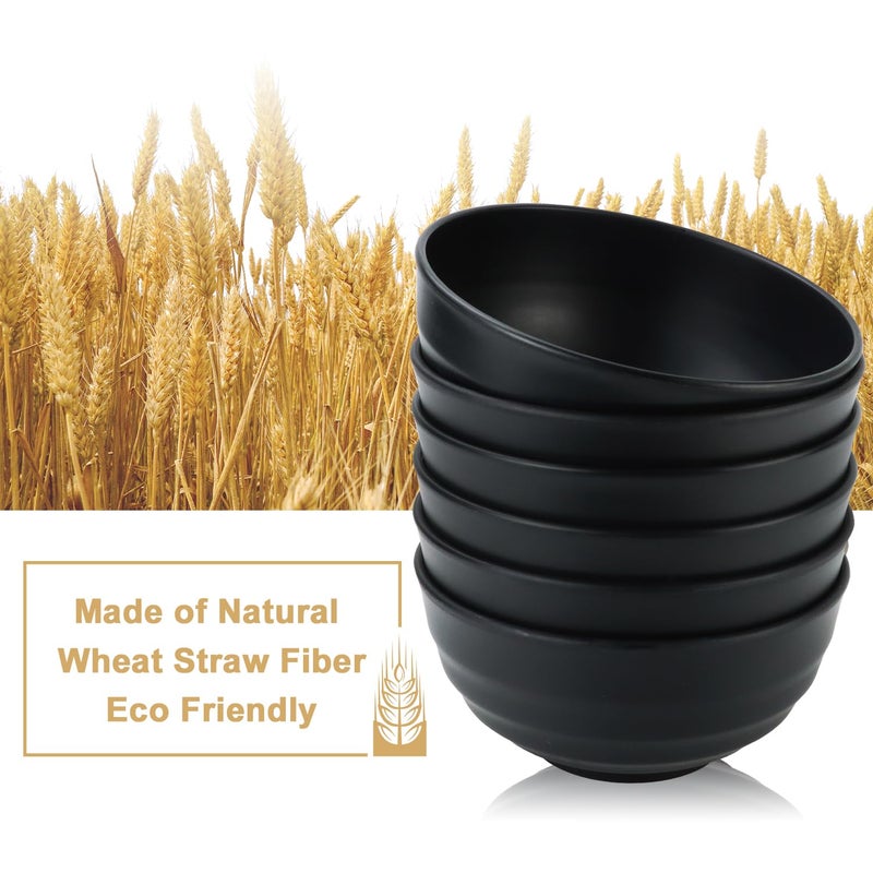 BUSOKIP Wheat Straw Bowls Unbreakable Large Salad Bowls 60 OZ Set of 6, Microwave and Dishwasher Safe Large Plastic Bowl, Big Bowl for Eating, Serving Soup, Ramen, Popcorn (Black) - Image 3
