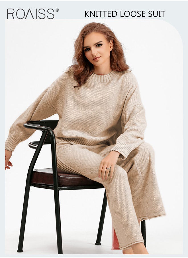 Women's Oversized Loose Suit Knitted Sweater Outfits 2 Piece Casual Set Solid Color Long Sleeve Wide Leg Pants - pzsku/ZE640AE3AFC041109E847Z/45/_/1693621408/56eba1d8-b2f6-4941-9cd7-9b2f76d6c500