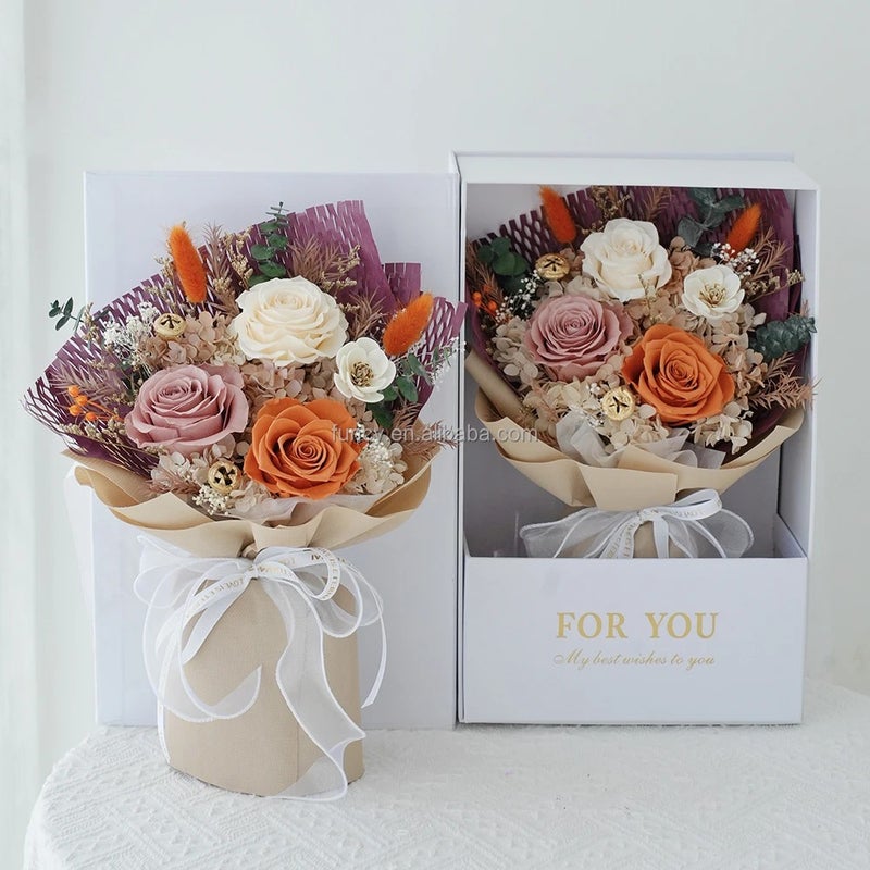 Bluejw Real Dried Flower Bouquet - Preserved Roses & Natural Dried Plants - Eternal Valentines Day/Christmas/Birthday/Wedding Gift - Best Seller - Image 4