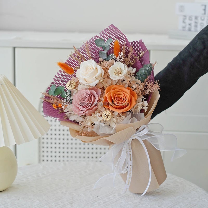 Bluejw Real Dried Flower Bouquet - Preserved Roses & Natural Dried Plants - Eternal Valentines Day/Christmas/Birthday/Wedding Gift - Best Seller - Image 3
