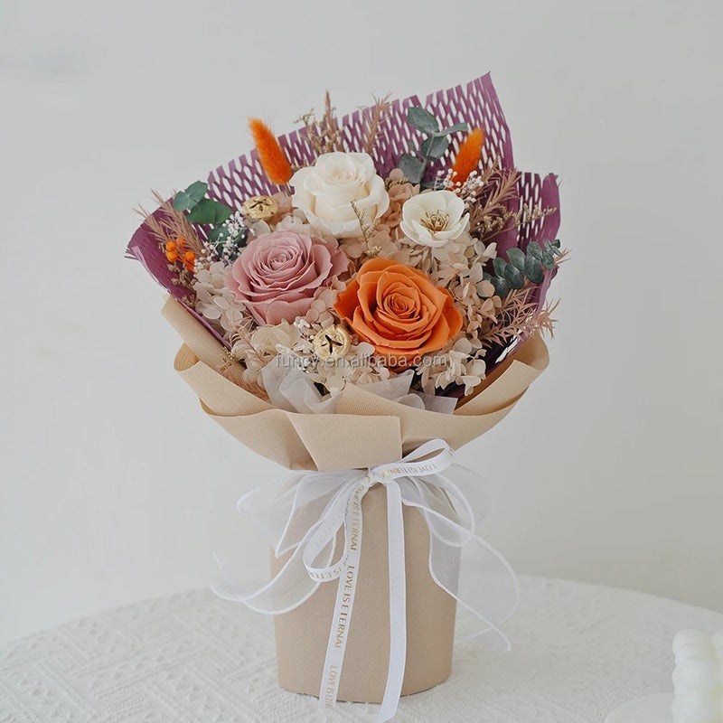 Bluejw Real Dried Flower Bouquet - Preserved Roses & Natural Dried Plants - Eternal Valentines Day/Christmas/Birthday/Wedding Gift - Best Seller - Image 5