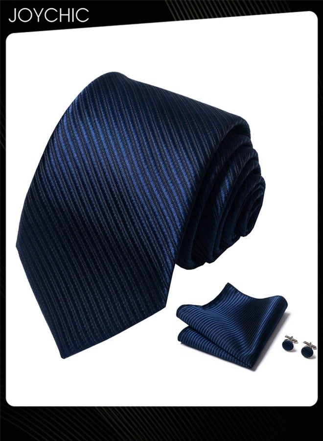 Joychic Men Classic Pattern Business Adjustable Necktie and Pocket Square Cufflink Set for Office Work Formal Occasions - Image 2