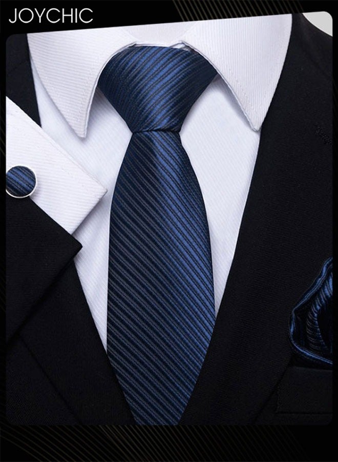 Joychic Men Classic Pattern Business Adjustable Necktie and Pocket Square Cufflink Set for Office Work Formal Occasions - Image 1