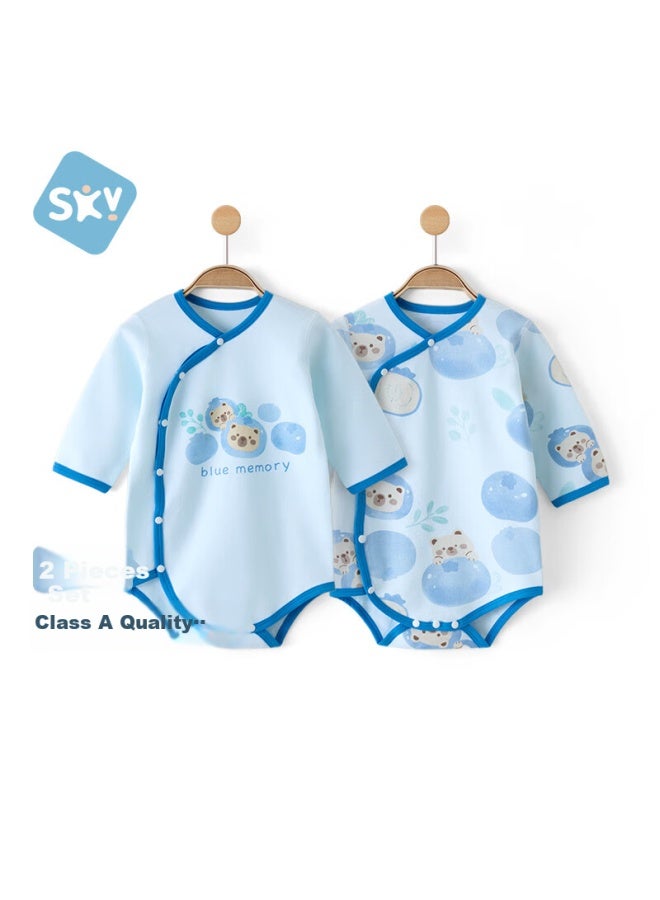 Shu Beiyi Shubeiyi 2-piece Set Baby Clothes, Newborn Onesie For Boys And Girls, Bodysuit With Triangle Long-sleeve Top, Blue, 73cm - Image 1