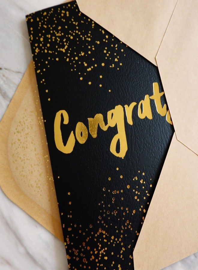 CHRIZ.Z Congrats Card - Single Congratulations Greeting Card on Background Textured Paper With Gold Foil Glitter Envelope - 5" x 7" - Blank Inside (Black) - Image 2