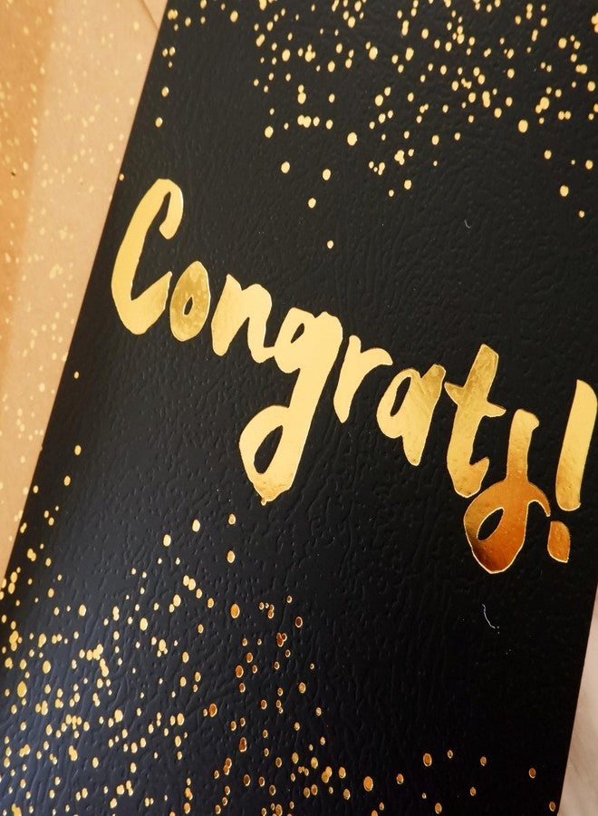CHRIZ.Z Congrats Card - Single Congratulations Greeting Card on Background Textured Paper With Gold Foil Glitter Envelope - 5" x 7" - Blank Inside (Black) - Image 3