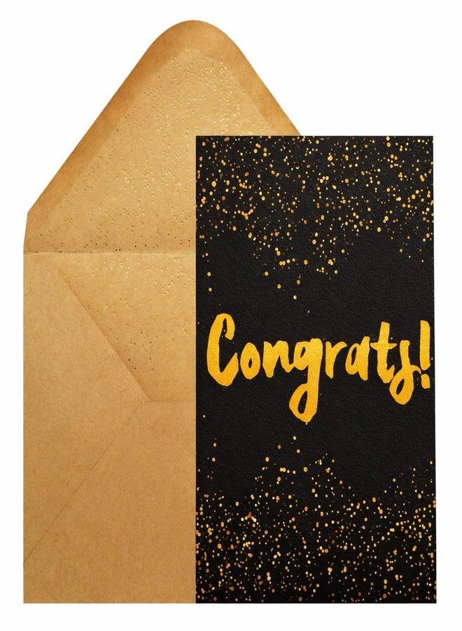CHRIZ.Z Congrats Card - Single Congratulations Greeting Card on Background Textured Paper With Gold Foil Glitter Envelope - 5" x 7" - Blank Inside (Black) - Image 1