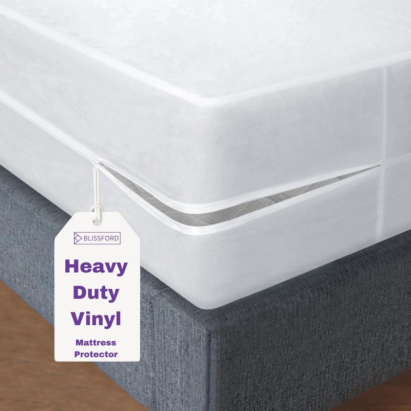BLISSFORD Plastic Mattress Protector Zippered Full, Waterproof Vinyl Mattress Cover, Heavy Duty Noiseless Mattress Encasement - Image 1