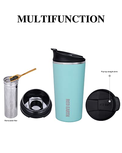GiNT 17oz Travel Tea Mug with Infuser, 2 Lids. Vacuum Insulated 316 Stainless Steel Coffee Mug. Dishwasher Safe Tea Cup with Strainer for Hot & Cold Brew Coffee. Mothers Day Gifts for Mom (Green) - Image 5