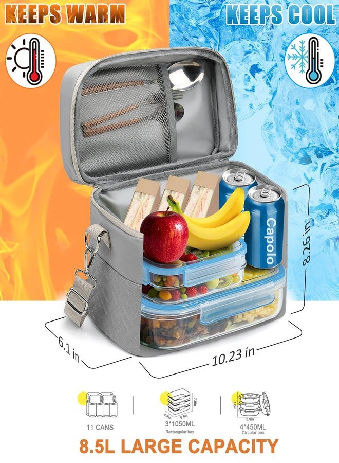 Capolo Lunch Box for Women Men Adults,Insulated Lunch Bag Leakproof Lunch Cooler Box with Removable Strap Cute Lunch Tote Bags Reusable Thermal Lunchbox for Work Picnic(Small,Grey) - Image 4