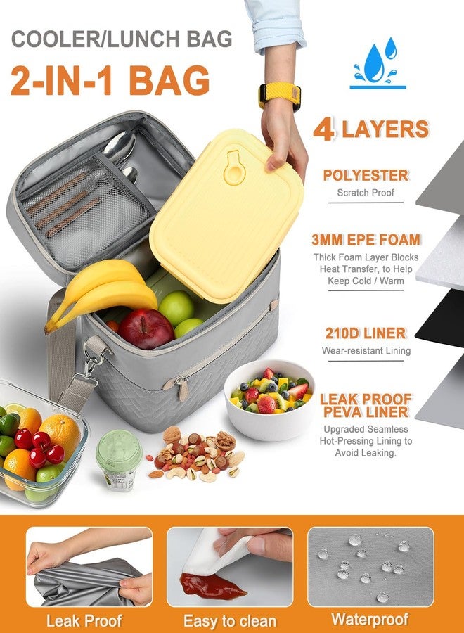 Capolo Lunch Box for Women Men Adults,Insulated Lunch Bag Leakproof Lunch Cooler Box with Removable Strap Cute Lunch Tote Bags Reusable Thermal Lunchbox for Work Picnic(Small,Grey) - Image 5