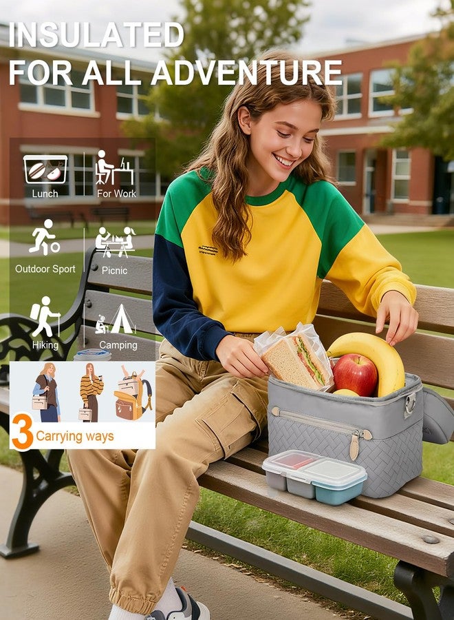 Capolo Lunch Box for Women Men Adults,Insulated Lunch Bag Leakproof Lunch Cooler Box with Removable Strap Cute Lunch Tote Bags Reusable Thermal Lunchbox for Work Picnic(Small,Grey) - Image 2