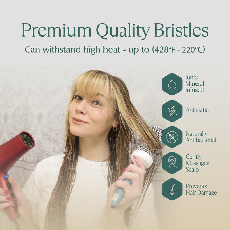 Osensia Round Brush for Blow Drying - Extra Large Ceramic Ion Thermal Barrel Brush Precise Styling and Maximum Volume - Lightweight Round Hair Brush for Smooth Manageable Hair (Bristle 3.4 in, Barrel 2.5 in) - Image 3