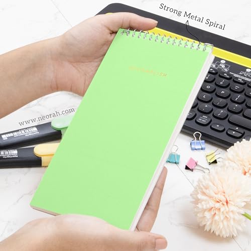 NEORAH—PETITE Daily To Do List Pad | 128 Pages | 20.0 x 10.0 cm | Daily + Hourly Split + Notes page | Durable Metal Spiral Desk Notepad + tear off sheets |Journal, Office Work Planner (LIGHT GREEN) - Image 2