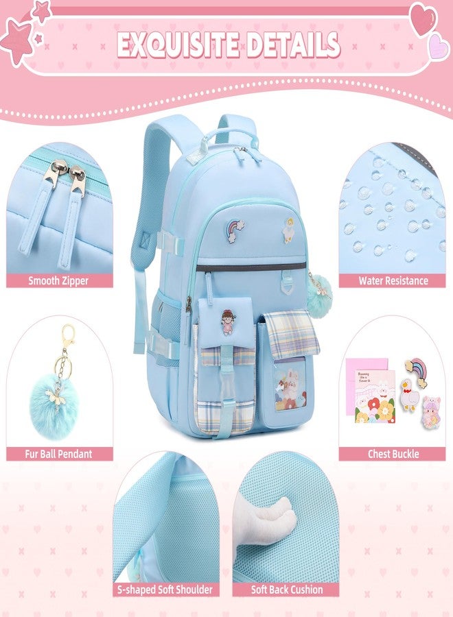 KIDNUO Backpack for Girls 15.6 Inch Laptop School Bag Kids Elementary 3pcs Backpacks Lunch box Pencil Case Set Bookbags, Blue, Large, Laptop Backpack - Image 4