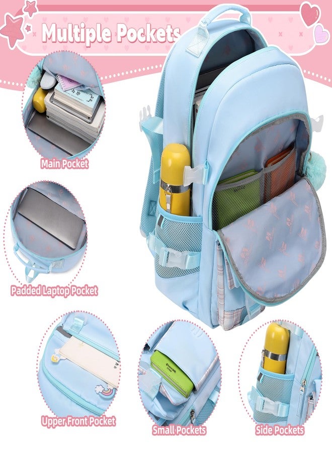KIDNUO Backpack for Girls 15.6 Inch Laptop School Bag Kids Elementary 3pcs Backpacks Lunch box Pencil Case Set Bookbags, Blue, Large, Laptop Backpack - Image 3
