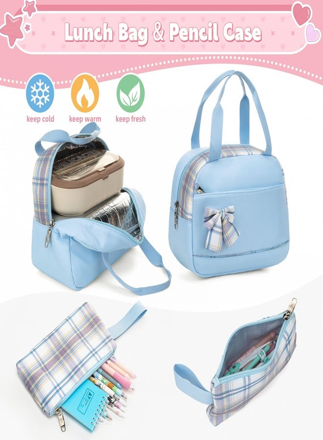 KIDNUO Backpack for Girls 15.6 Inch Laptop School Bag Kids Elementary 3pcs Backpacks Lunch box Pencil Case Set Bookbags, Blue, Large, Laptop Backpack - Image 5