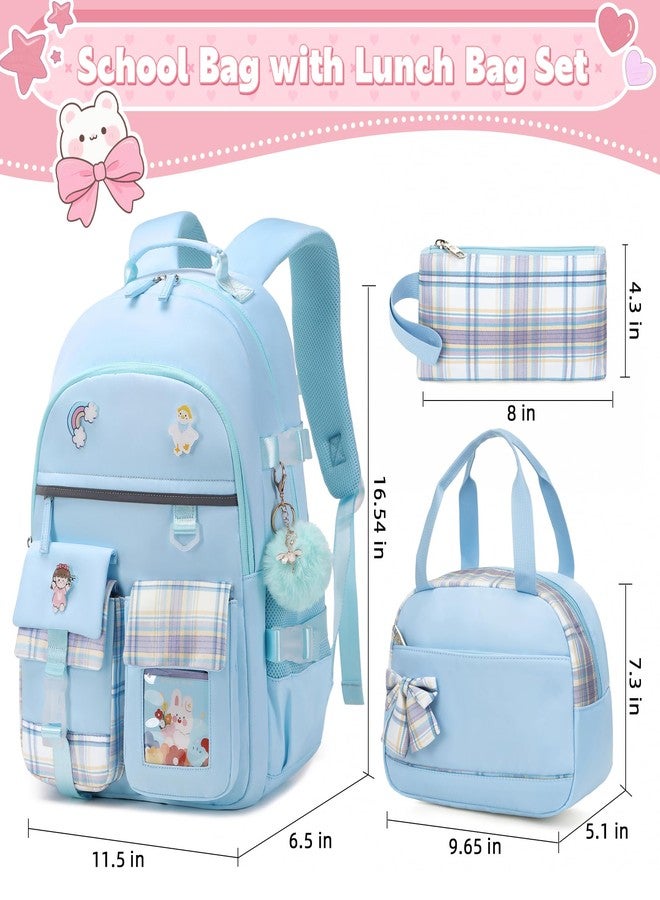 KIDNUO Backpack for Girls 15.6 Inch Laptop School Bag Kids Elementary 3pcs Backpacks Lunch box Pencil Case Set Bookbags, Blue, Large, Laptop Backpack - Image 2