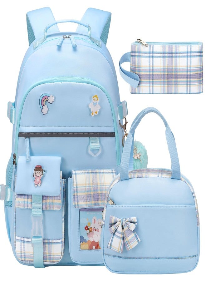 KIDNUO Backpack for Girls 15.6 Inch Laptop School Bag Kids Elementary 3pcs Backpacks Lunch box Pencil Case Set Bookbags, Blue, Large, Laptop Backpack - Image 1