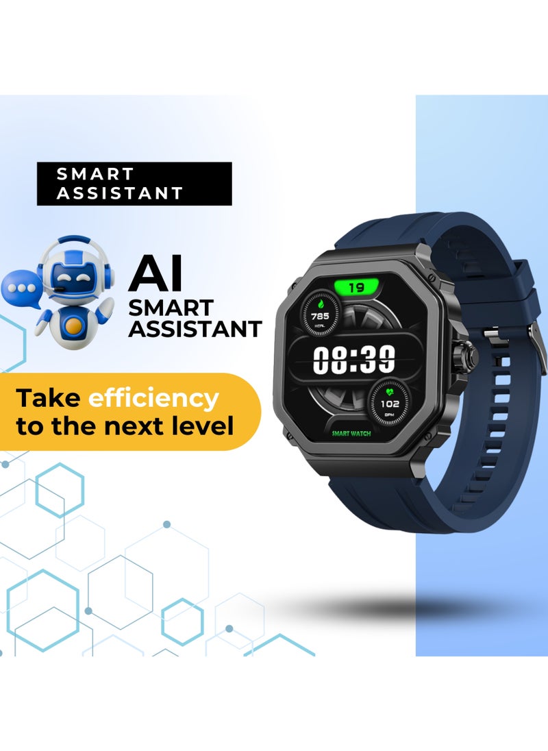 GRABIT G-TRAX Smartwatch AMOLED Display & Bluetooth Calling features a 1.43” Super AMOLED display, Bluetooth calling, SOS calling, and AI voice assistant. With heart rate monitoring, sports modes, and 150+ watch faces, it’s perfect for fitness and daily use. A 400mAh battery offers 30-day standby, and the IP68 zinc alloy body ensures durability. Compatible with iPhone, Samsung, OnePlus, Xiaomi, Huawei, Google Pixel, and more. It comes in Metal Black with an extra stainless-steel strap.  - Image 3