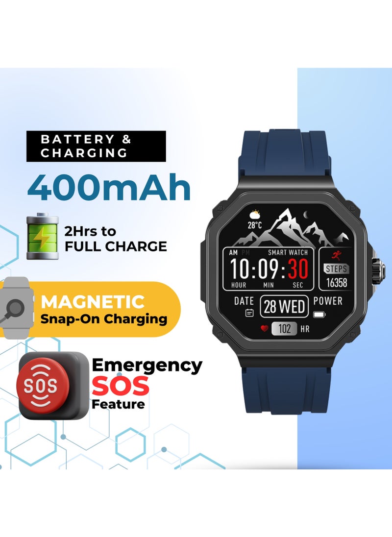 GRABIT G-TRAX Smartwatch AMOLED Display & Bluetooth Calling features a 1.43” Super AMOLED display, Bluetooth calling, SOS calling, and AI voice assistant. With heart rate monitoring, sports modes, and 150+ watch faces, it’s perfect for fitness and daily use. A 400mAh battery offers 30-day standby, and the IP68 zinc alloy body ensures durability. Compatible with iPhone, Samsung, OnePlus, Xiaomi, Huawei, Google Pixel, and more. It comes in Metal Black with an extra stainless-steel strap.  - Image 4