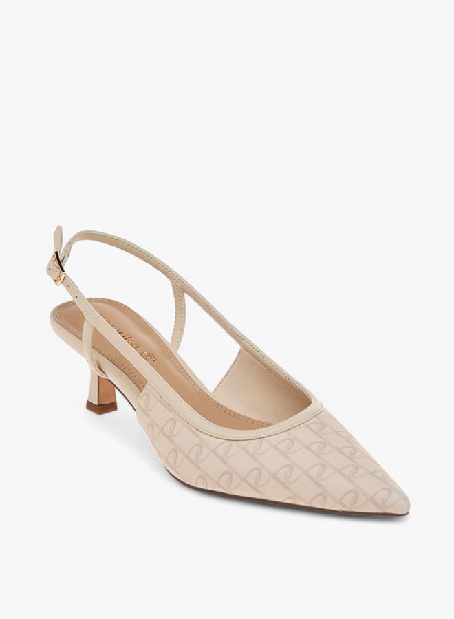 بابريكا حذاء نسائي بكعب رفيع وإبزيم وطبعات شعار - Image 3