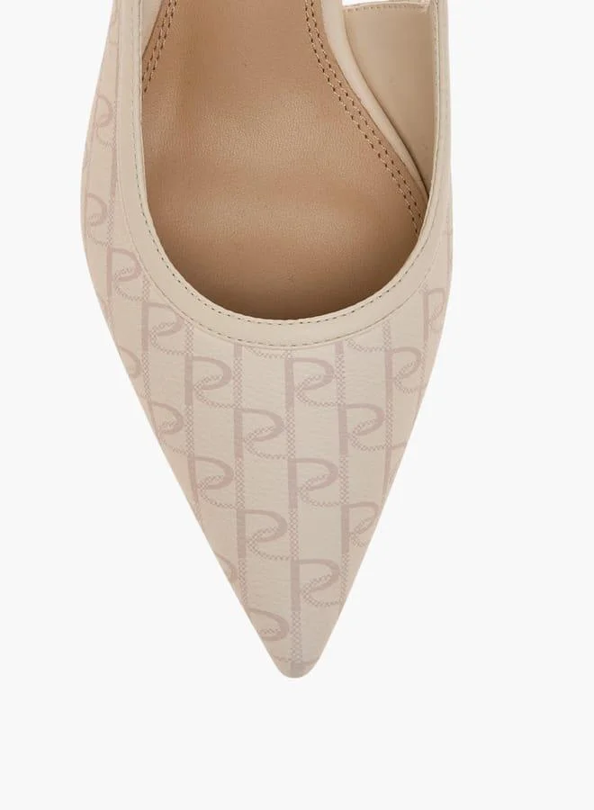 Paprika PINK Women's Monogram Print Slingback Shoes with Kitten Heels and Buckle Closure for Women | Best Price UAE