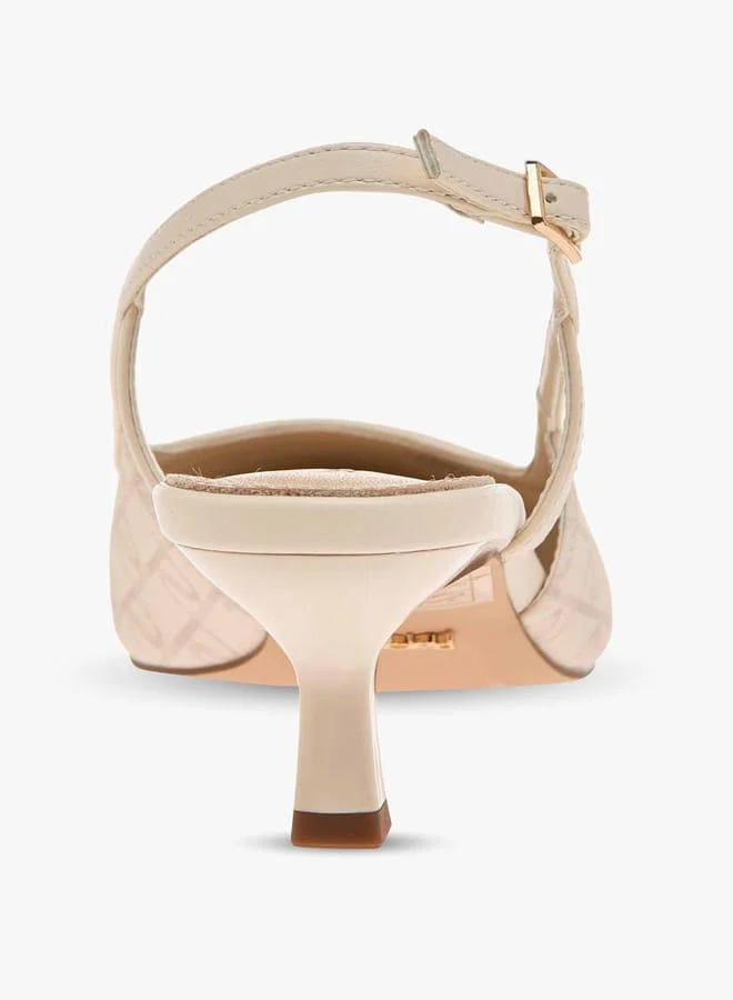 Paprika PINK Women's Monogram Print Slingback Shoes with Kitten Heels and Buckle Closure for Women | Best Price UAE