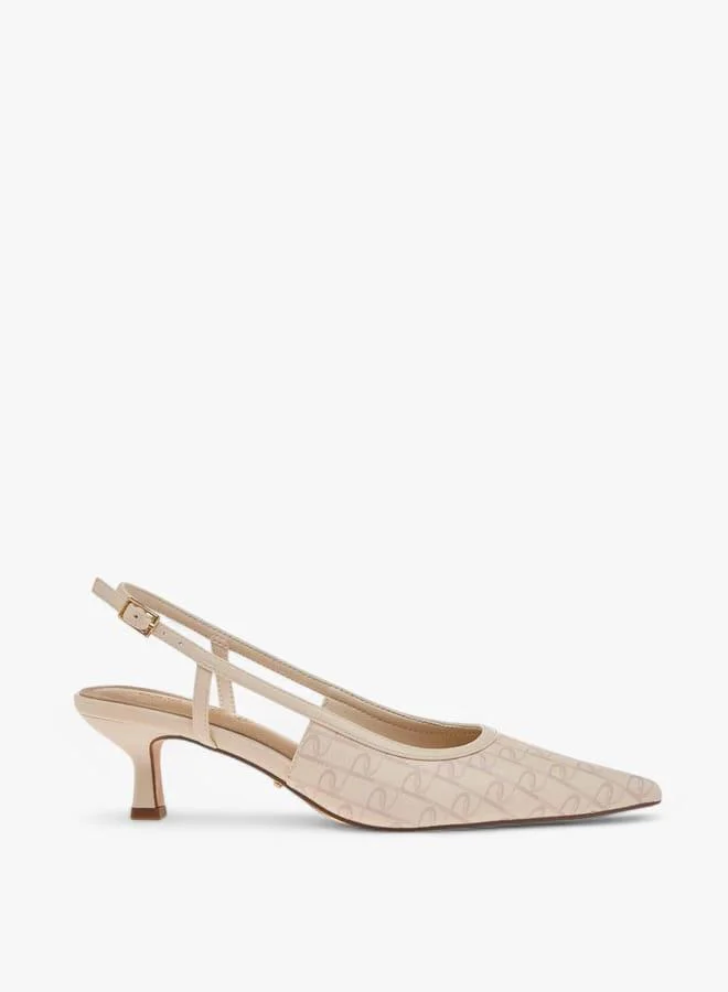 Paprika PINK Women's Monogram Print Slingback Shoes with Kitten Heels and Buckle Closure for Women | Best Price UAE