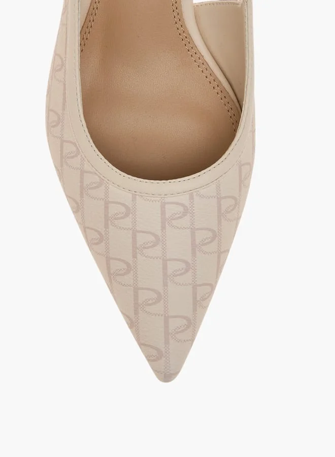 Paprika Women's Monogram Print Slingback Shoes with Kitten Heels and Buckle Closure