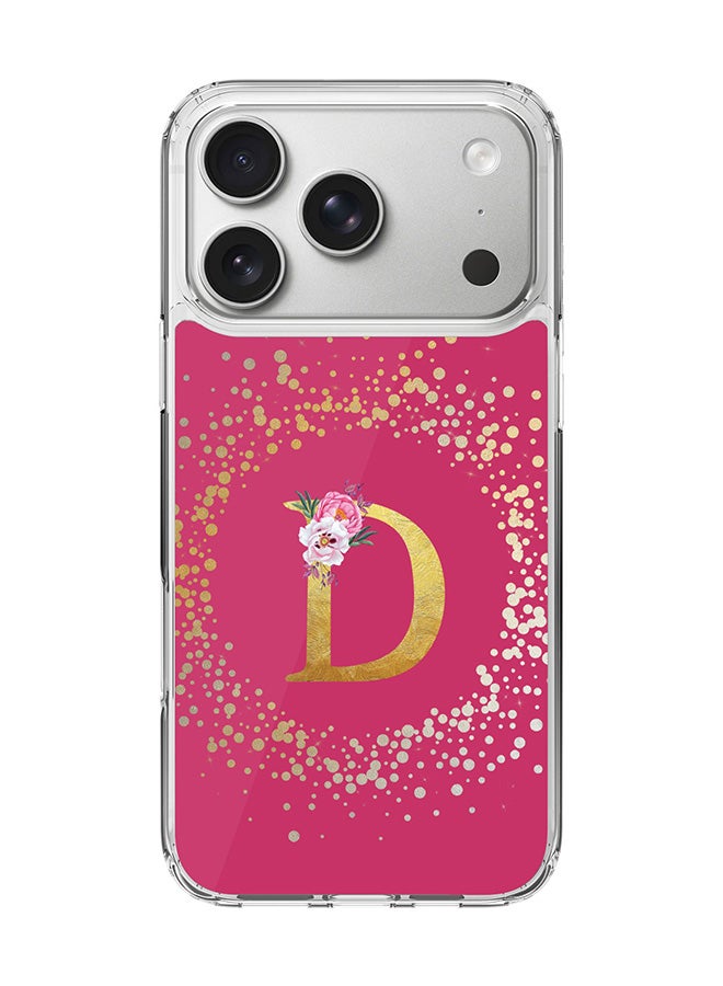 Stylizedd Classic Clear MagSafe Case for iPhone 17 Pro , Hybrid Soft Case Flexible Edges Anti Drop TPU PC Gel Thin Transparent Cover [ Designed for iPhone 17 Pro ] - Custom Monogram Initial Letter Floral Pattern Alphabet - D ( Deep Pink Rose )