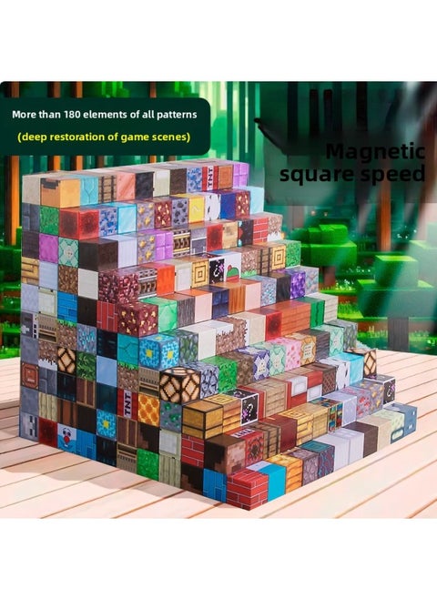 World Magnetic Square Magnetic Suction Building Blocks DIY Variable Three-Dimensional Building Blocks Assembled Children's Toys For Boys-Color:Minecraft Magnetic Square Building Blocks [versatile Style]-Specifications:500 Random Pieces [10 Dolls Included]