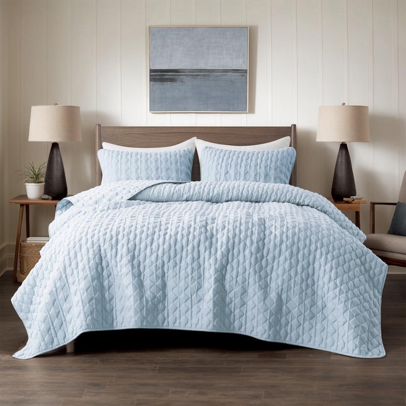 WDCOZY Light Blue Twin Size Quilt Bedding Set with 1 Pillow Sham, Lightweight Soft Bedspread Coverlet, Thin Comforter Bed Cover for All Season, 2 Pieces, 68x90 inches - Image 2