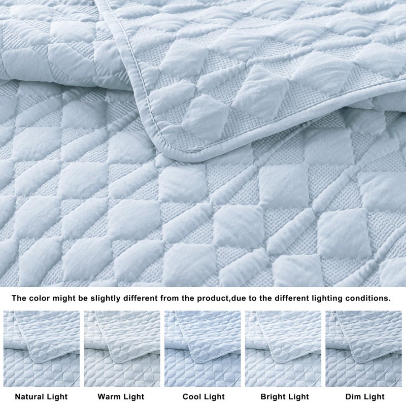 WDCOZY Light Blue Twin Size Quilt Bedding Set with 1 Pillow Sham, Lightweight Soft Bedspread Coverlet, Thin Comforter Bed Cover for All Season, 2 Pieces, 68x90 inches - Image 3