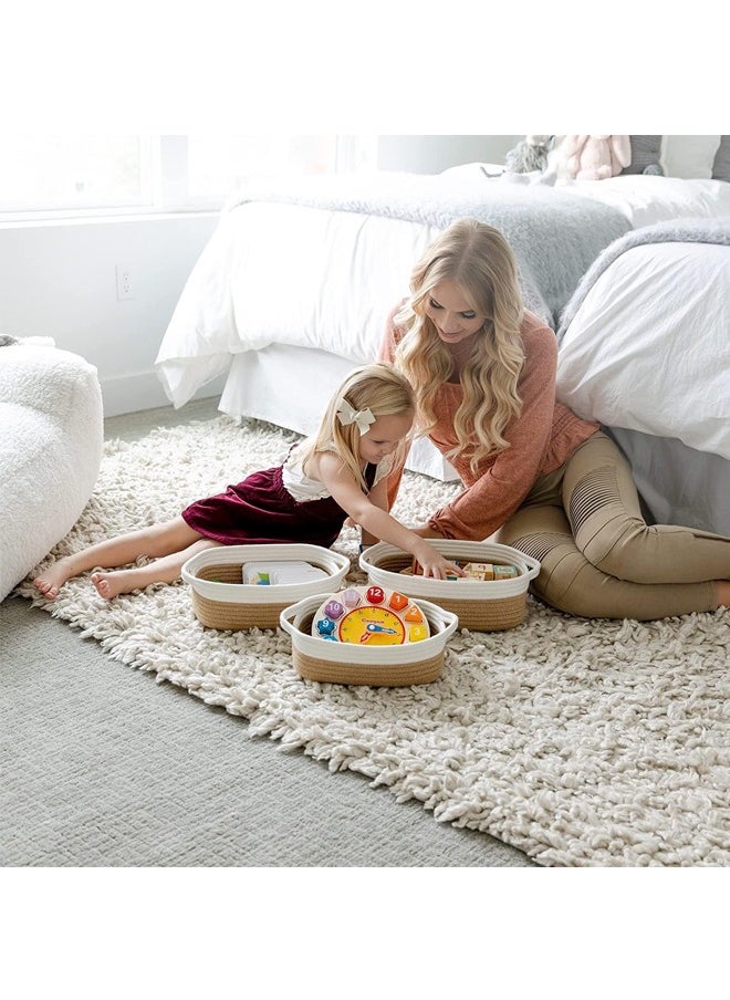 Hihonor - Ellipse Storage Basket 5-piece Set,Natural Cotton Rope Woven Baskets for Organizing Small Basket Bins Storage,Dog Toy Baskets with Handle,Cat Toy Box,Bathroom Organization Bin(Brown) - Image 1